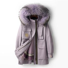Women's Fur & Faux Detachable Rex Liner Women's Coats And Jackets 2022 Genuine Raccoon Coat Mid-length Large Hat Woman ParkasWomen's Wom