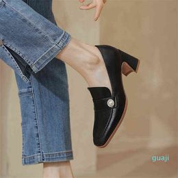 Spring/Autumn Woman Shoes Square Toe Chunky Heel High Heels Shoes for Women Leather Shoes Women Pumps Zapatos De Mujer