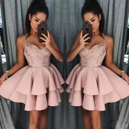 custom pink appliques short spaghetti cocktail party dresses mini gold prom gowns plus size for womens club wear