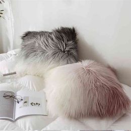 high quality Plush Pillowcase Soft wool Gold Silver Furry Cushion Cover Square Waist Throw Pillow Cover Gifts Faux Fur 210401