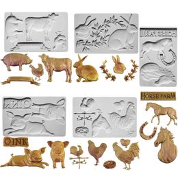 Farm Animals Pig Horse Rabbits Rooster Chick Silicone Mould Fondant Cakes Decorating Mould Sugarcraft Chocolate Baking Tools 220601