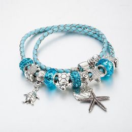 Charm Bracelets Sea Series Blue Tortoise Bead Starfish Pendant Bracelet& Bangles Female Personality Jewellery B15388Charm Inte22