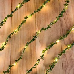 2M/3M/5M/10M Warm White Tiny Green Leaf String Garland Holiday Copper Wire Fairy Strings Lights for Christmas Party New Year Wedding