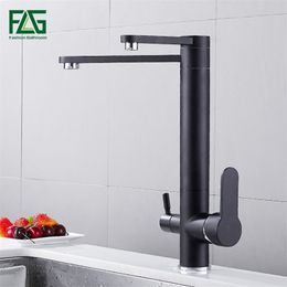 FLG Solid Brass Drinking Water Kitchen Faucet 3 Way Water Filter Purifier Kitchen Mixer For Swivel Sink Taps 102033B T200805