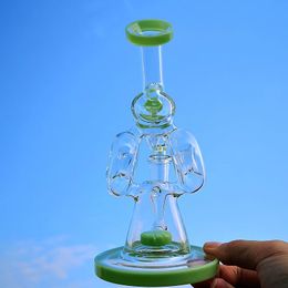 7 Inch Hookahs 14 Female Joint Oil Dab Rigs Double recycler Glass Bongs Slitted Donut Water Pipes Perc Sidecar 4mm Thickness