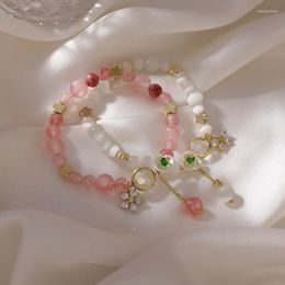 Beaded Strands 2022 French Sweet Girl Exquisite Fresh Strawberry Crystal Imitation Opal Elastic Bracelet Fashion Female Accessories Jewellery
