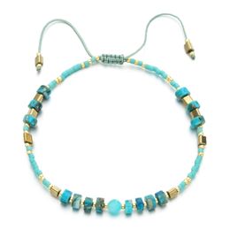 Bracciale regolabile da donna con perline giapponesi dal design semplice, colore arcobaleno, fili di pietra naturale