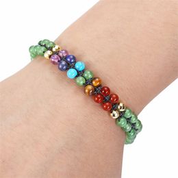 semi precious stone Natural Stone Beads 7 Chakra Bracelet Charm Double Adjustable Bracelets wristband bangle cuff women fashion Jewellery gift will and sandy