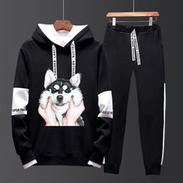 Mens autumn style Hooded Sweater mens Korean fashion casual suit sportswear coat students small leg pants man clothes 201204
