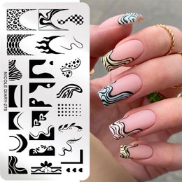 plate stencil UK - NICOLE DIARY Zebra Leopard Pattern Stamping Plates Animals Skin Design Fire French Nail Stamp Templates DIY Printing Stencils