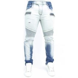 Jeans da uomo Pantaloni da motociclista con cerniera dritta a vita alta Primavera Autunno Streetwear Pantaloni lavati Desiger maschili 220328