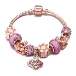 -Nuovo braccialetto Pandora Bracciale femmina femmina rosa in oro in ghigliottino in lega fai -da -te in lega grande buca gioielli intero souvenir giping2168
