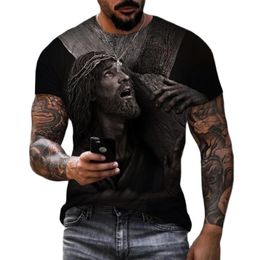 Men's T-Shirts Summer Jesus Christ 3D Printed T-shirt For Men Fashion Casual Loose T Shirt Oversize Round Neck Tshirt High Street Sport Tops