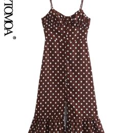 Women Fashion Front Buttons Polka Dot Ruffled Midi Dress Vintage V Neck Adjustable Thin Straps Female Dresses Vestidos 220526