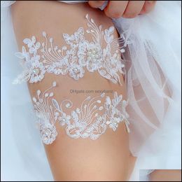 Band Rings Jewellery Sexy Lace Flower Crystal Rhinestones Pearls Wedding Garter Belt Bridal Thigh Leg Ring For Women/Female/Bride Drop Deliver