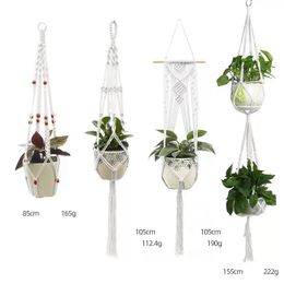 4pcs/set Flower Hanging Basket Garden Decoration Vintage Handmade Macrame Plant Flower Pot Cotton Rope Balcony Florist Hanger Planter