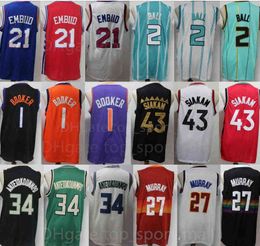 All Team Basketball Pascal Siakam Jersey 43 Joel Embiid 21 LaMelo Ball 2 Devin Booker 1 Giannis Antetokounmpo 34 Jamal Murray 27 Stitched Go