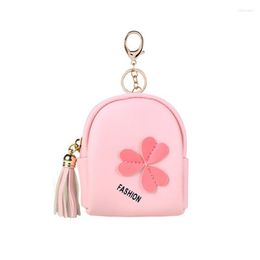 Keychains Pink Flower Small Bag Women PU Leather Coin Purses Fashion Jelly Handbag Girls Card Holder For Kids KeychainKeychains Forb22