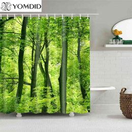 1PC Green Tropical Plants Shower Curtains for Bathroom Polyester Fabric Shower Curtain Leaves Print Scenic Bathroom Accessories 210402