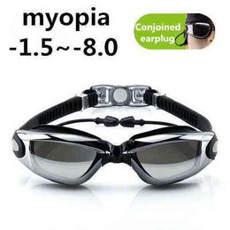 Professional Swimming Goggles Swimming Glasses with Earplugs Nose Clip Electroplate Waterproof Silicone Adluts Y220428