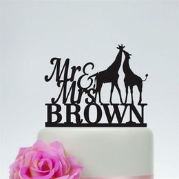 Personalised Giraffe Silhouette Wedding Custom Mr&Mrs Last Name Topper With AnimalFunny And Unique Cake Decor D220618