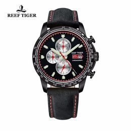 Reef Tiger/RT Luminous Sport Watch for Men with Date Steel Watch with Luminous Markers Chronograph Quartz Watches RGA3029 T200409