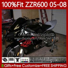 OEM Fairings Kit For KAWASAKI NINJA ZZR600 ZZR-600 600 CC Red flames 05-08 Bodywork 134No.185 100% Fit ZZR 600 2005 2006 2007 2008 600CC 05 06 07 08 Injection Mold Body