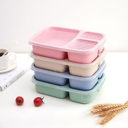 Lunch Box 3 Grid Wheat Straw Bento Bagsradable Transparent Lid Food Container For Work Portable Student Lunch Boxes Containers by sea 300pcs DAC463