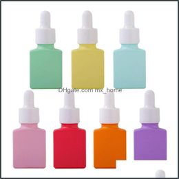 Packing Bottles Office School Business Industrial 15Ml 0.5Oz Frosted Glass Serum Liquid Dropper Essential Oil Per Bottle Flat Square Color