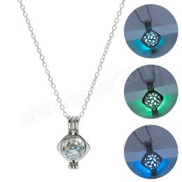 Round Glowing Necklace Gem Charm Jewelry Silver Plated Women Halloween Pendant Hollow Luminous Stone Pendant Necklace Gifts