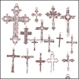 Charms Jewelry Findings Components 15Pcs Christian Cross Antique Sier Plated Pendants Making Diy Handmade Tibetan 23297 Drop Delivery 2021