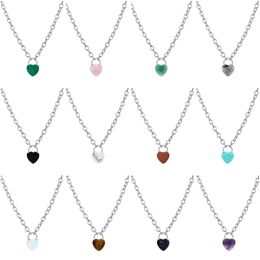 Women Gemstone Heart Lock Pendant Y Necklace Chunky Punk Silver Chain Choker Cuban Link Statement Jewellery Girls