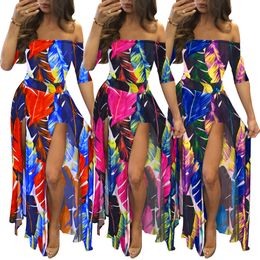 2022 Summer S-5XL Floral Print Siamese Long Dress For Womens Strapless Splits Beach Style Maxi Dresses S3074