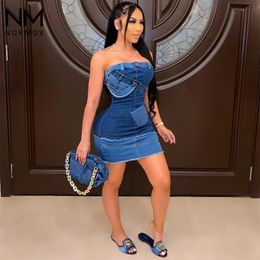 Casual Dresses Strapless Women Denim Bodycon Short Party Summer Sleeveless Multicolor Jeans Skinny Club DressCasual