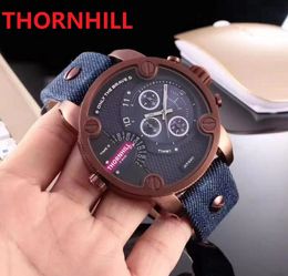 multi time zone big watches 52mm japan quartz movement men all sub dials work Genuine Italy Cow Leather chronograph calendar TDay Date clock wholesale and retail