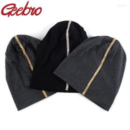 Geebro Metal Rhinestones Slouchy Skullies Beanies For Women Female Autumn Bonnets Caps Winter Cotton Stretch Casual Hats1 Eger22