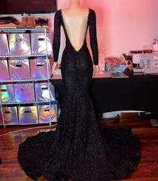 New Black Mermaid Prom Dress African Girl Sequined V-Neck Backless Celebrity Party Formal Gowns Elegant Evening Dresses robe soirée femme
