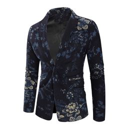 New Printed Men's Fashion Cardigan Jacket Long Sleeve Printed Coat Coat Suit Blazer With Pocket Business Luxury Blazer T200319