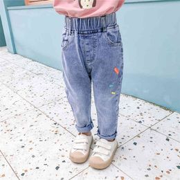 Baby Girl Jeans Floral Pattern Jeans For Girls Spring Autumn Kids Jeans Girls Casual Style Kid Clothes 210412