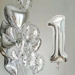 birthday decoration sets Australia - Party Decoration Silver Number Foil Latex Balloons Set Happy 1st Birthday Decorations For Kids Adult Wedding Supplies Baby Shower Air BallPa