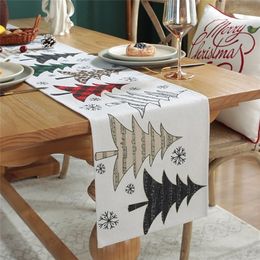 Happy Year Table Runners Christmas Decorations for Home Party Xmas Tree Snowflake Printed Fall Runner Decor 220615