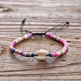 Beaded Strands Bohemian Ethnic Shell Girls Woven Rope Bracelet With Colorful Resin Beach Conch Braided Bracelets Bangles For Women Fawn22