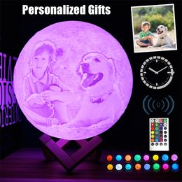 Po Custom Moonlight3D Moon LampLED Moon Night Light with StandCustomize Po&Text USB Rechargeable Home Decorative 220623