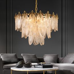 Leaf postmodern lamp luxury chandelier copper high grade atmosphere bedroom living room villa simple designer Chandelier