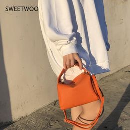 Shoulder Bags Summer Small Orange Women Bag Design Square Handbag Lychee Pattern Hand Carry Mini Tofu PurseShoulder