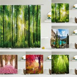 Nature Forest Shower Curtain Waterproof Bathroom Screen Trees Scenery Curtains Polyester Cloth Home Decoration Bath Curtains 220517