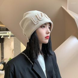 Beanie/Skull Caps Winter Knitted LUCK Beanie Hat For Women Japan And Korea Knit Cotton Double Layer Fabric Delm22