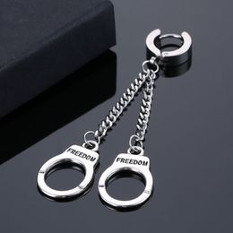 Titanium Steel Body Piercing Jewelry Dangle Chain Handcuffs Earring Hoops Korean Punk Hoop Earrings With Chains Pendant
