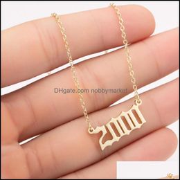 Birth Years NecklaceInitial Year Number Pendant Necklace For Women Girls Birthday Gift Charm Friendship Stainless Steel Necklace-Z Drop Del