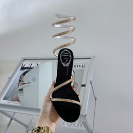 Rene Caovilla Cleo Snake Crystal-studded Strass Stiletto Heels Sandals Evening Shoes Women High Heeled Luxury Designers Ankle Wraparound 4j56